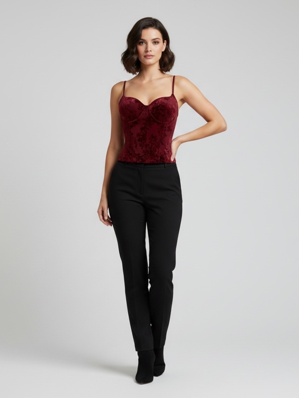 Lulu's Deep Burgundy Velvet Floral Bustier Top small